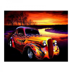 Mona Lisa diamond painting 50x40cm: auto hotrod gevlamd